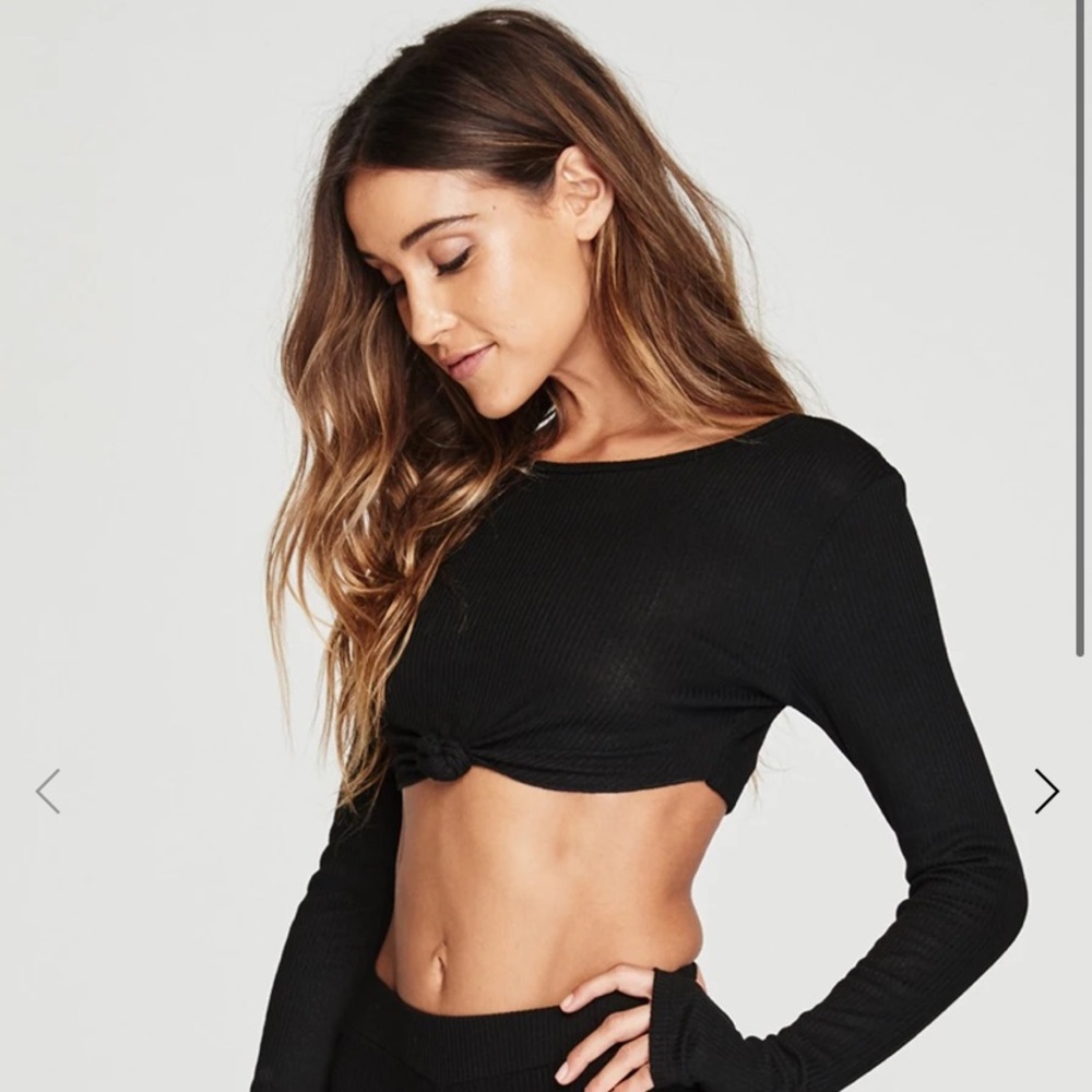 Spiritual Gangster Long Sleeve Tie Front Rib Top